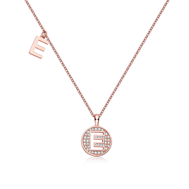 E-style pendant S925 silver plated rose gold Moissanite diamond light luxury letter necklace
